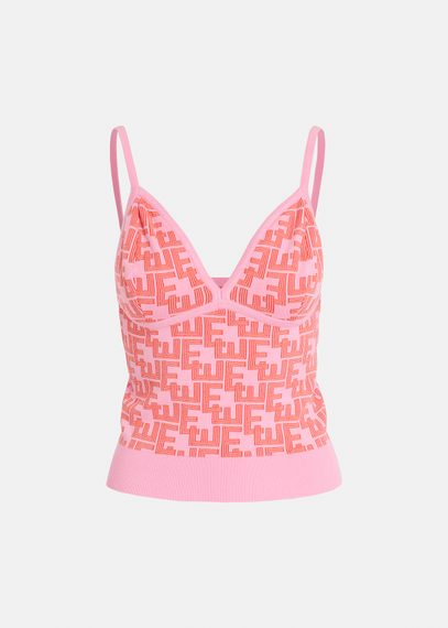 Roze en rode top in jacquard