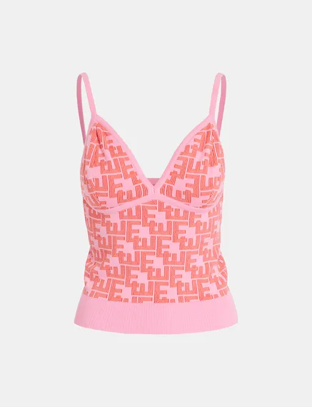 Roze en rode top in jacquard