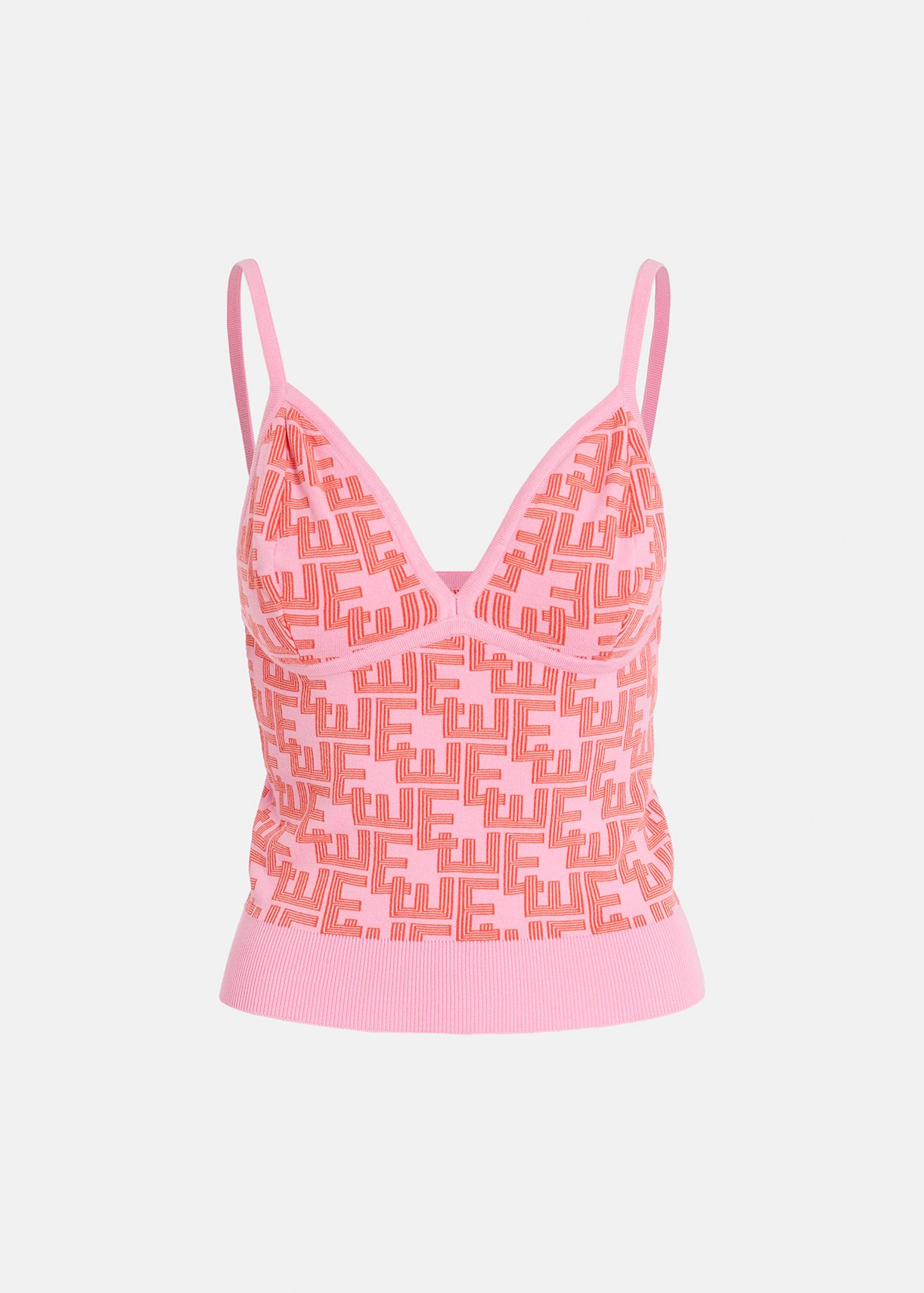 Roze en rode top in jacquard