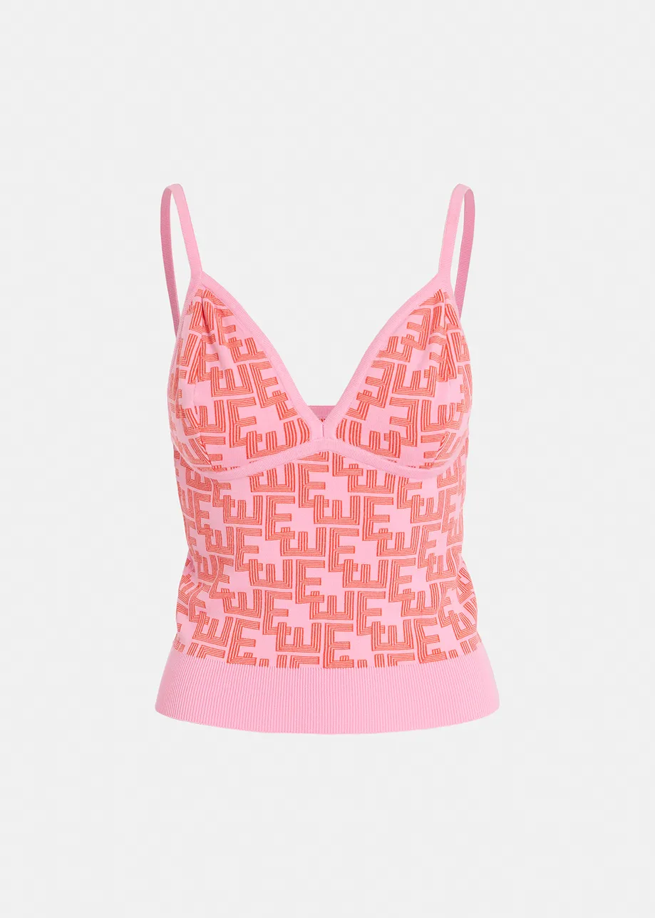 Pink and red jacquard-knitted top