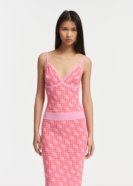 Top en maille jacquard rose et rouge