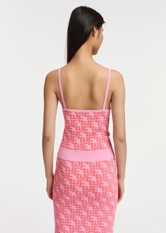 Top en maille jacquard rose et rouge