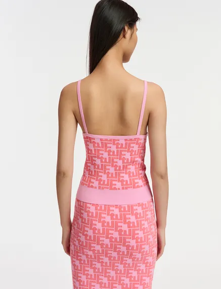 Roze en rode top in jacquard