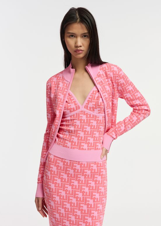 Top en maille jacquard rose et rouge