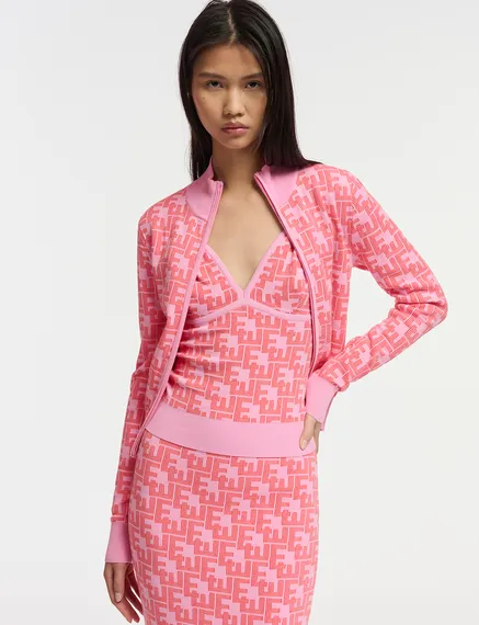 Top en maille jacquard rose et rouge