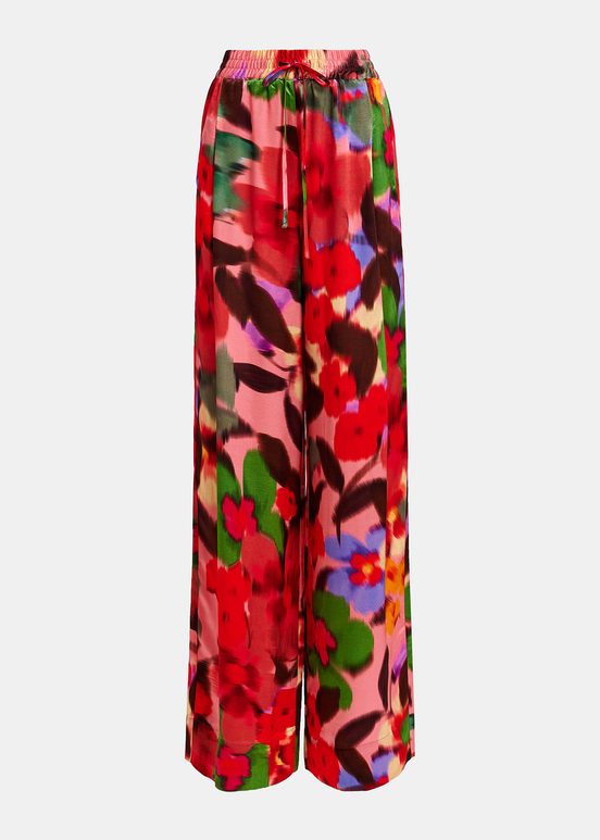 Pantalon large à imprimé fleuri multicolore