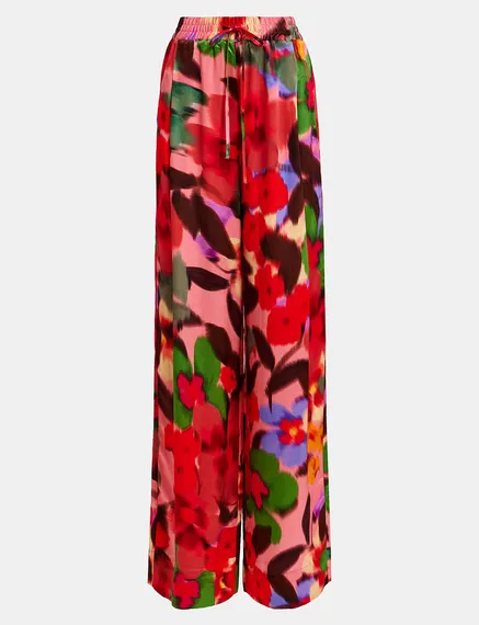 Pantalon large à imprimé fleuri multicolore