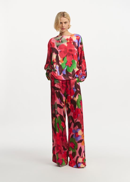 Multicolor floral print wide-leg pants