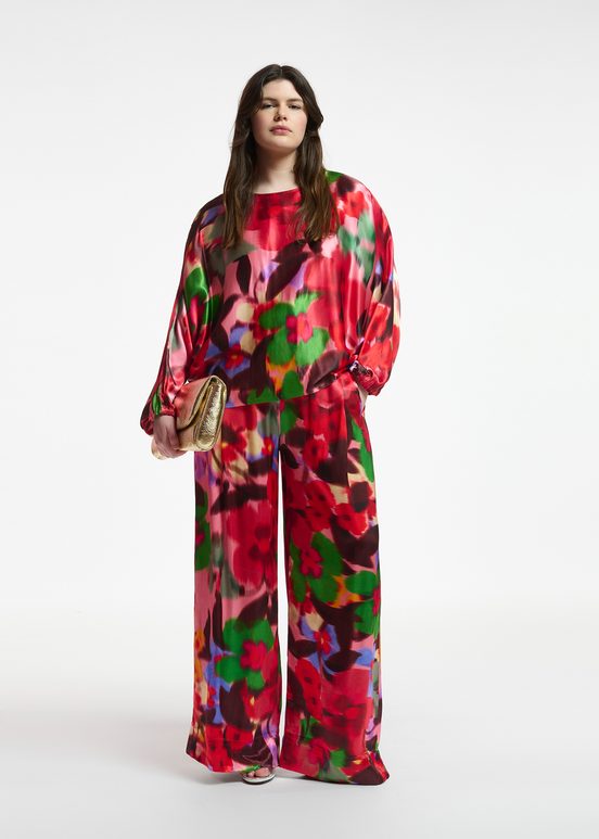 Multicolor floral print wide-leg pants