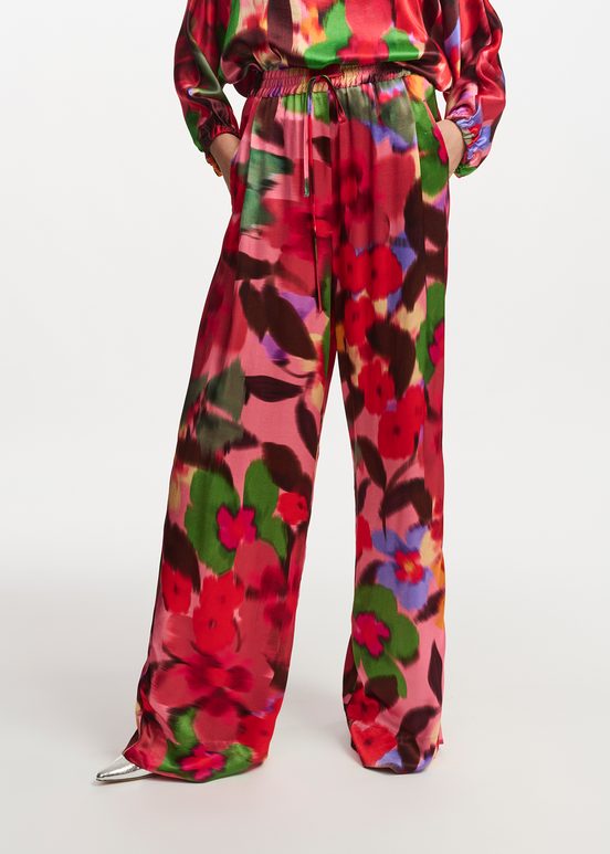 Multicolor floral print wide-leg pants