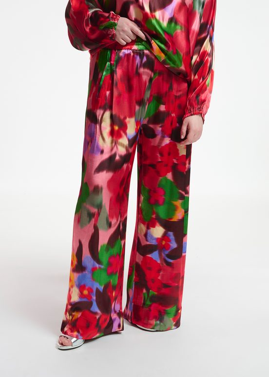 Pantalon large à imprimé fleuri multicolore