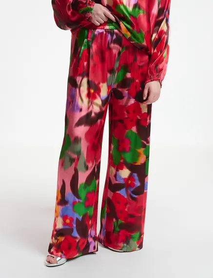 Multicolor floral print wide-leg pants