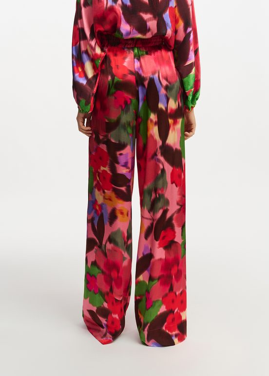 Pantalon large à imprimé fleuri multicolore