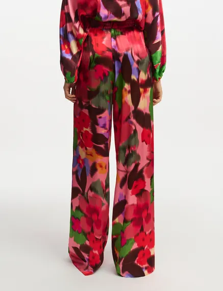 Multicolor floral print wide-leg pants