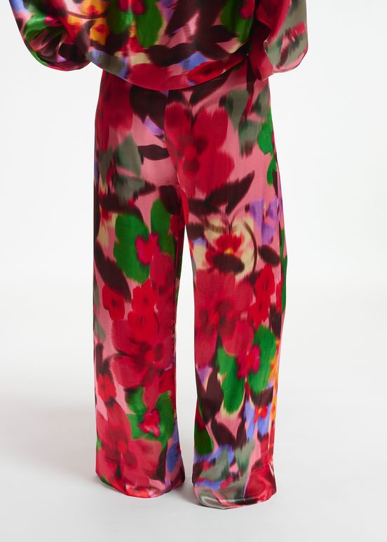 Pantalon large à imprimé fleuri multicolore