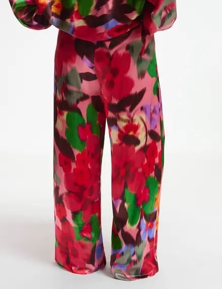 Multicolor floral print wide-leg pants