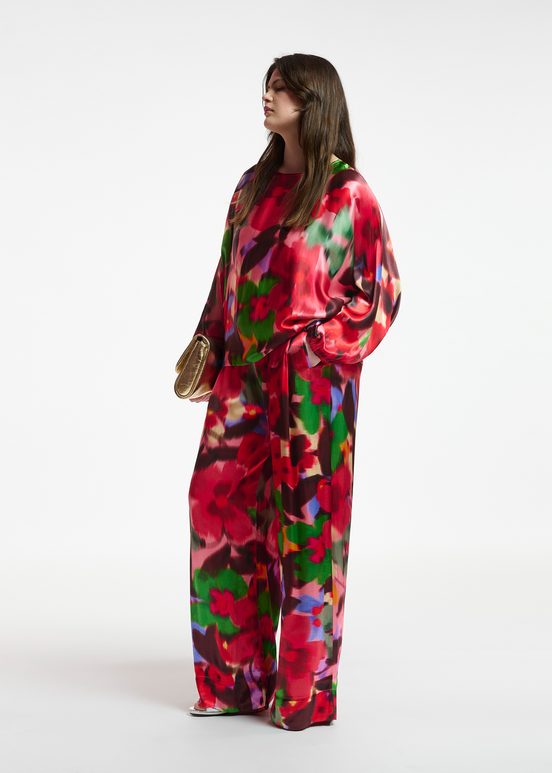 Multicolor floral print wide-leg pants