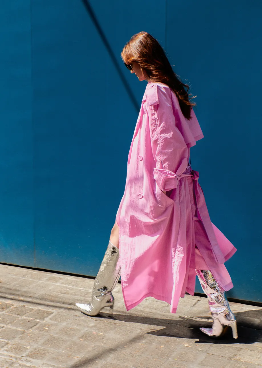Lilac double-breasted trench coat