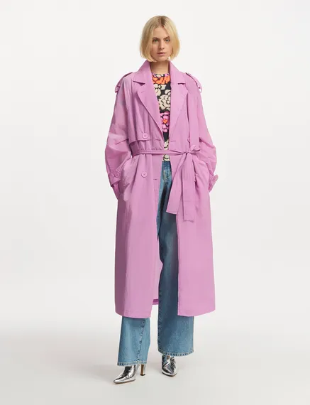 Lilac double-breasted trench coat