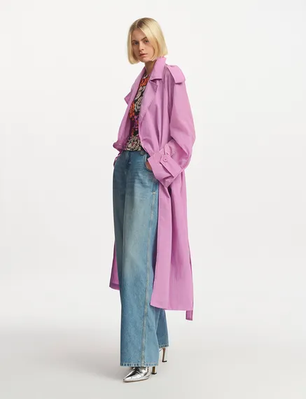 Lilac double-breasted trench coat