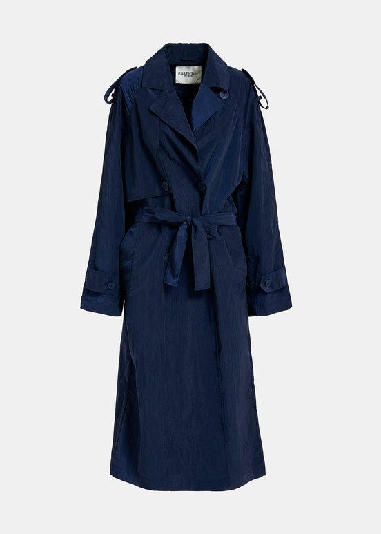 Navy blue double-breasted trench coat