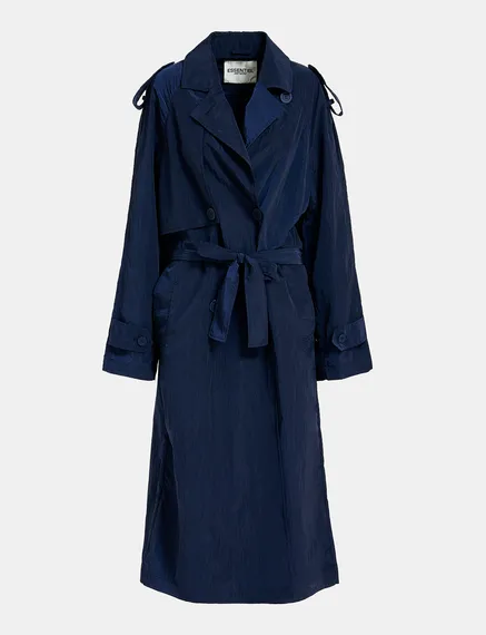 Navy blue double-breasted trench coat