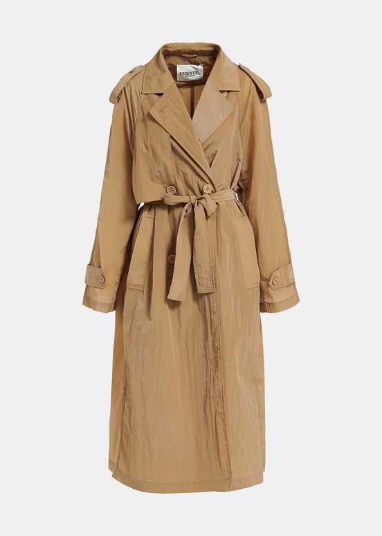 Camel double-breasted trench coat