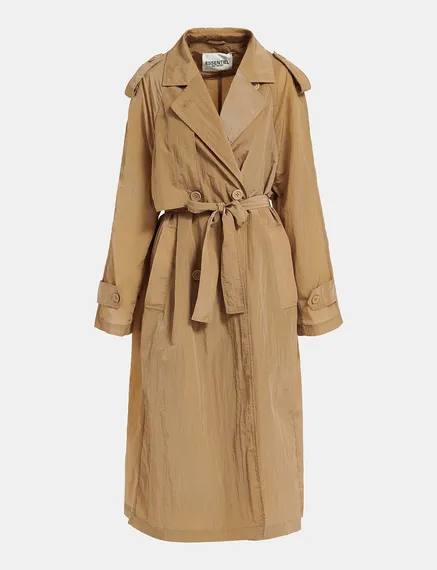 Camel double-breasted trench coat