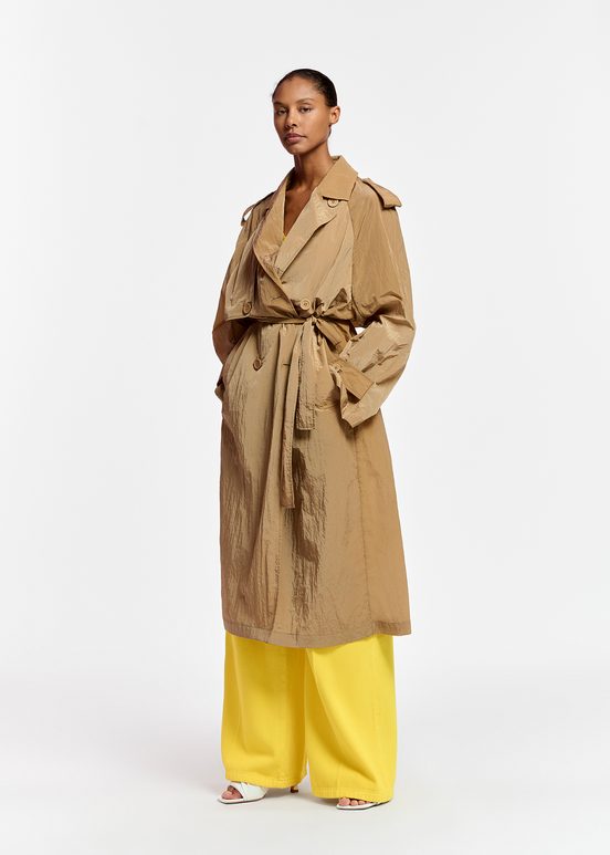 Camel double-breasted trench coat