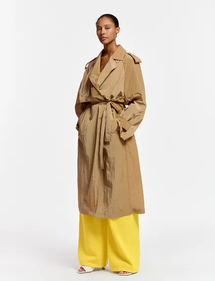 Camel double-breasted trench coat