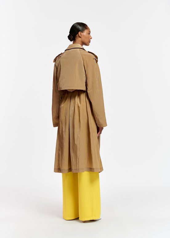 Camel double-breasted trench coat