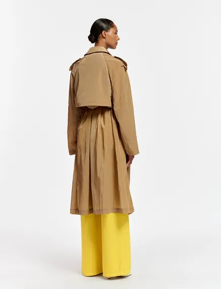 Camel double-breasted trench coat