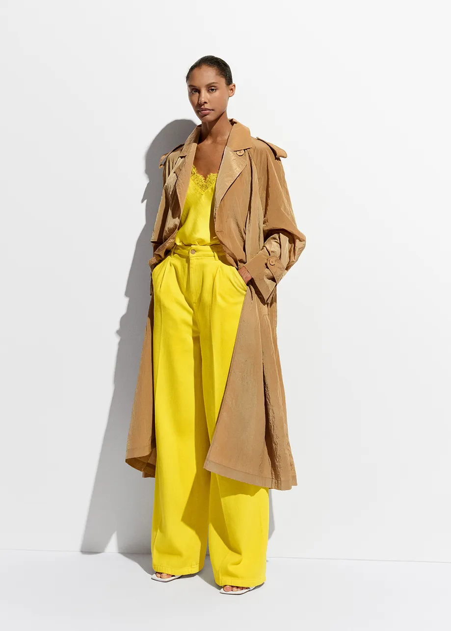 Camel double-breasted trench coat