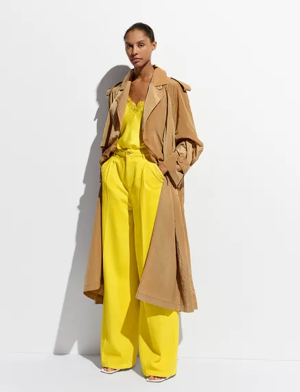 Camel double-breasted trench coat