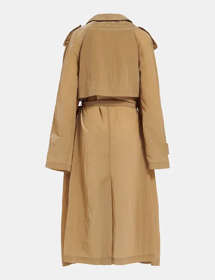 Camel double-breasted trench coat