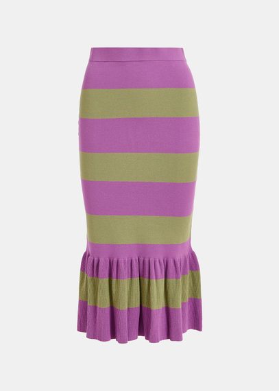 Purple and light khaki striped knit skirt