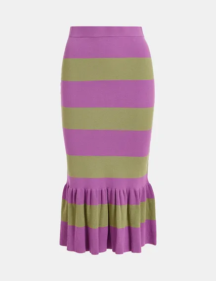 Purple and light khaki striped knit skirt