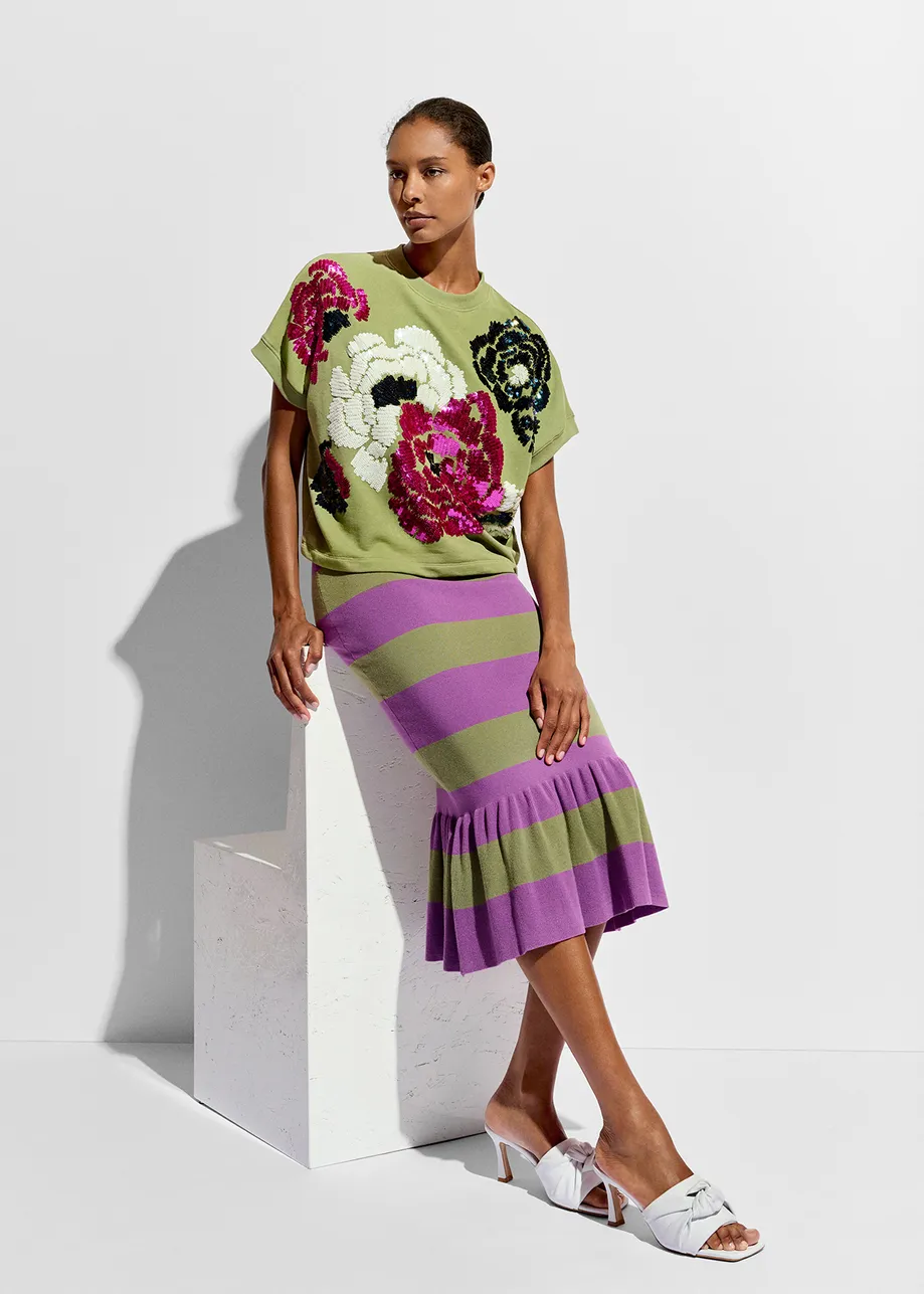 Gestreifter Strickrock in Violett und Khaki