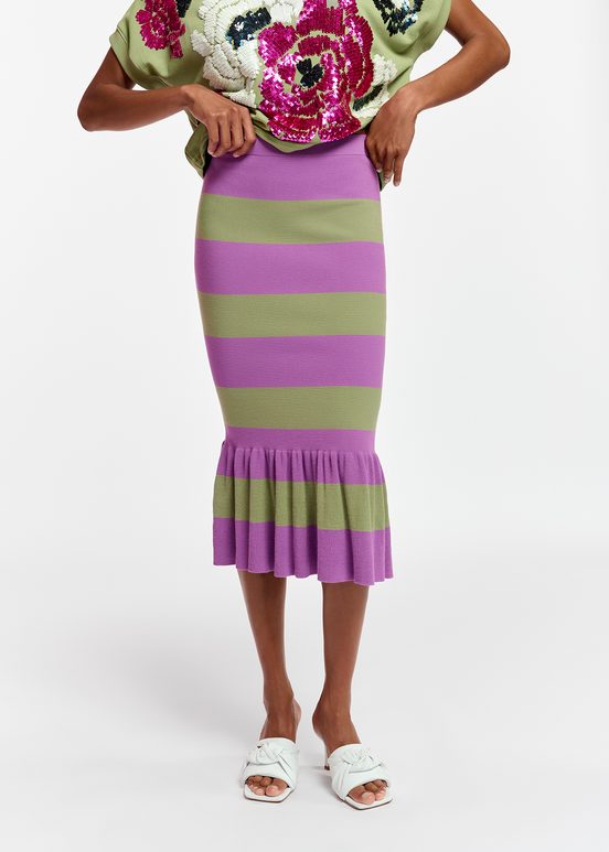 Purple and light khaki striped knit skirt