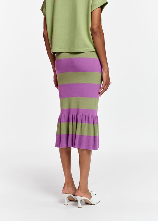 Purple and light khaki striped knit skirt