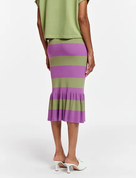 Purple and light khaki striped knit skirt