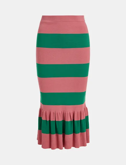 Vintage pink and green striped knit skirt