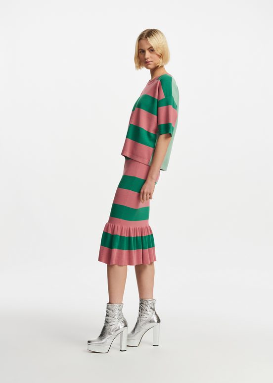 Vintage pink and green striped knit skirt