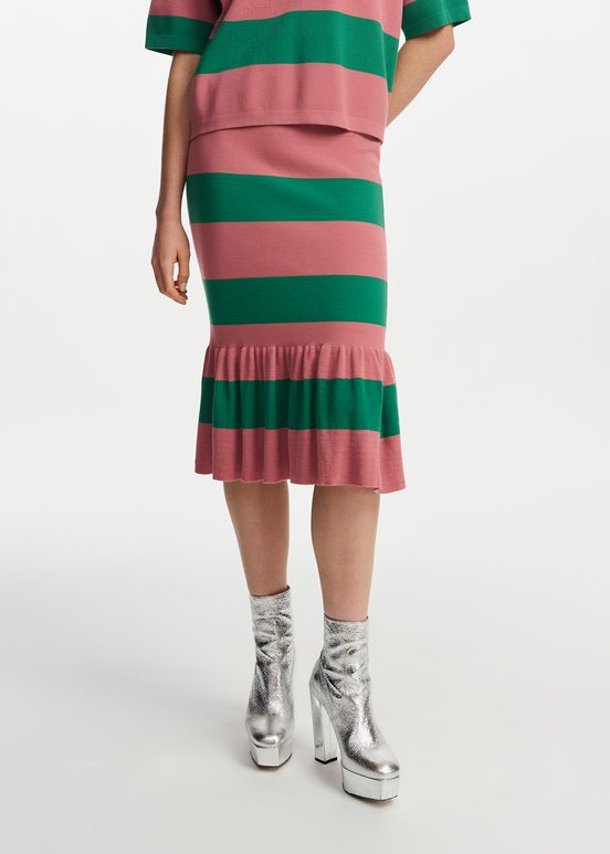 Vintage pink and green striped knit skirt