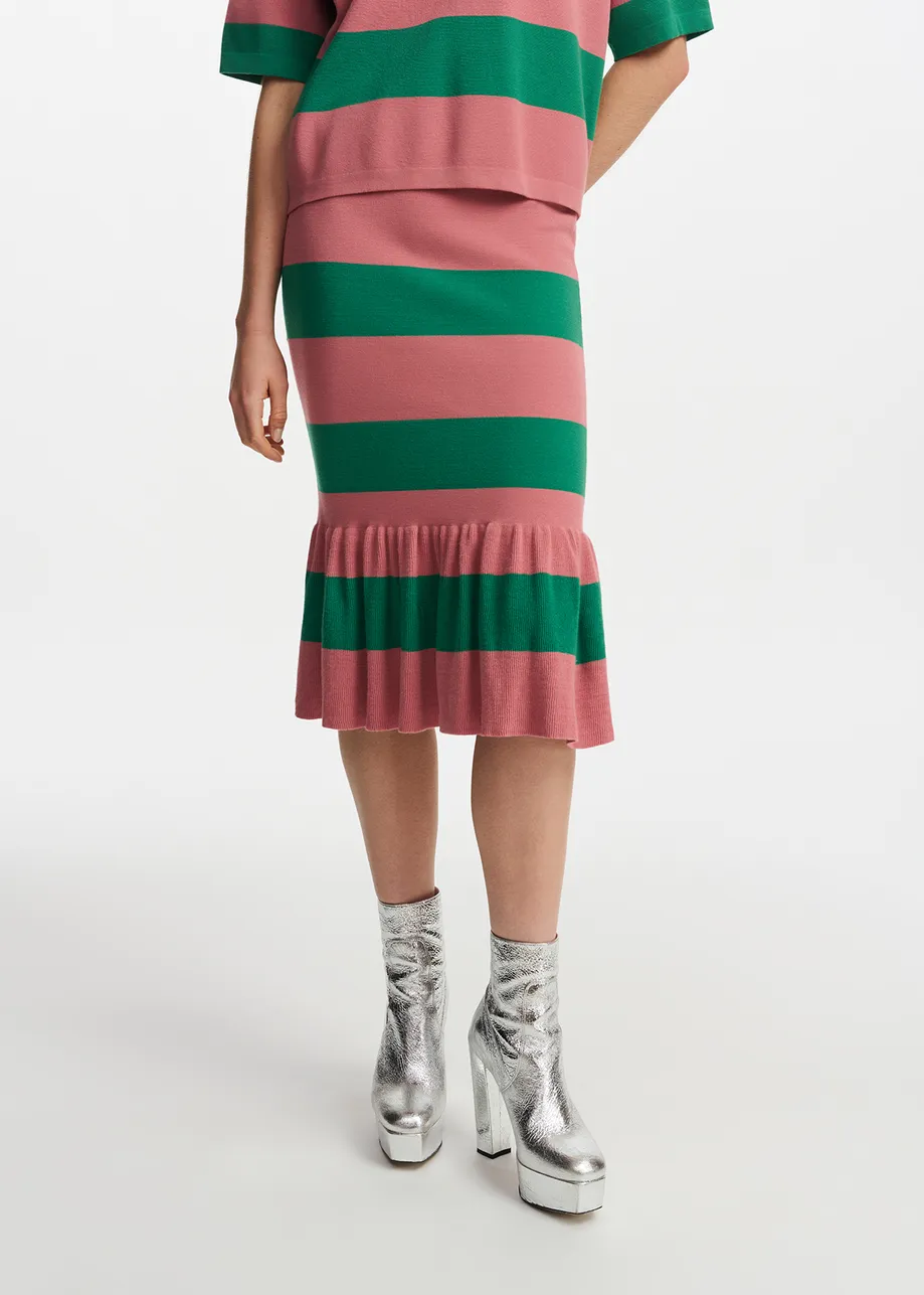 Vintage pink and green striped knit skirt