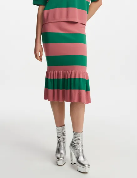 Vintage pink and green striped knit skirt