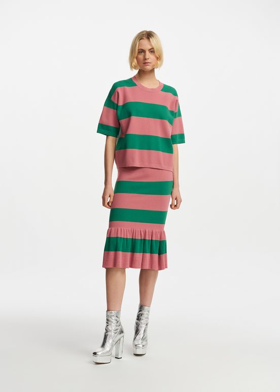 Vintage pink and green striped knit skirt