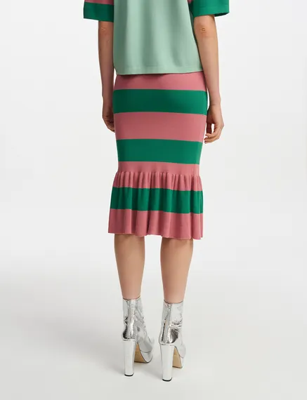 Vintage pink and green striped knit skirt