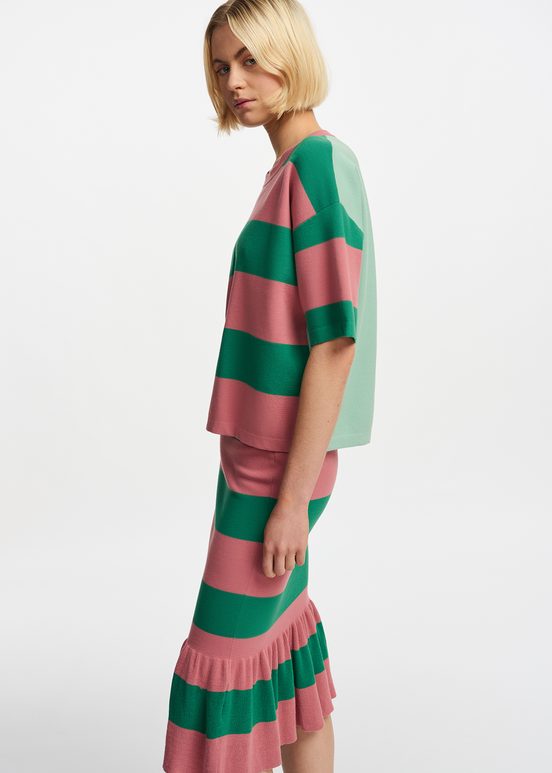 Vintage pink and green striped knit skirt