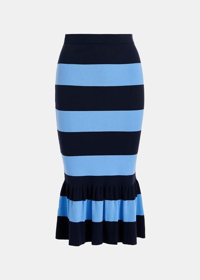 Blue and navy blue striped knit skirt